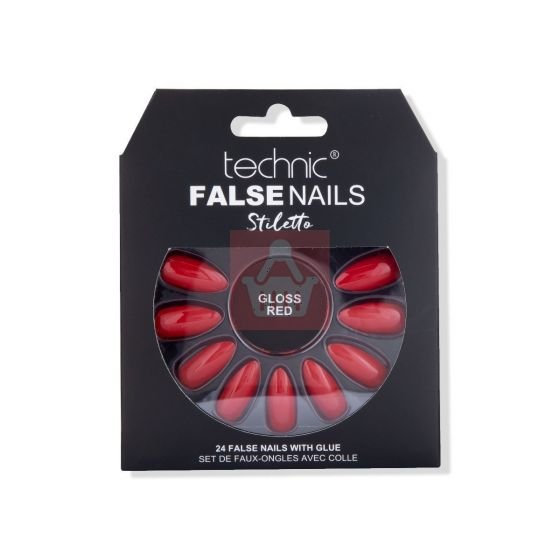 Technic Stiletto 24 False Nails With Glue - Gloss Red - Emart Skincare Bangladesh