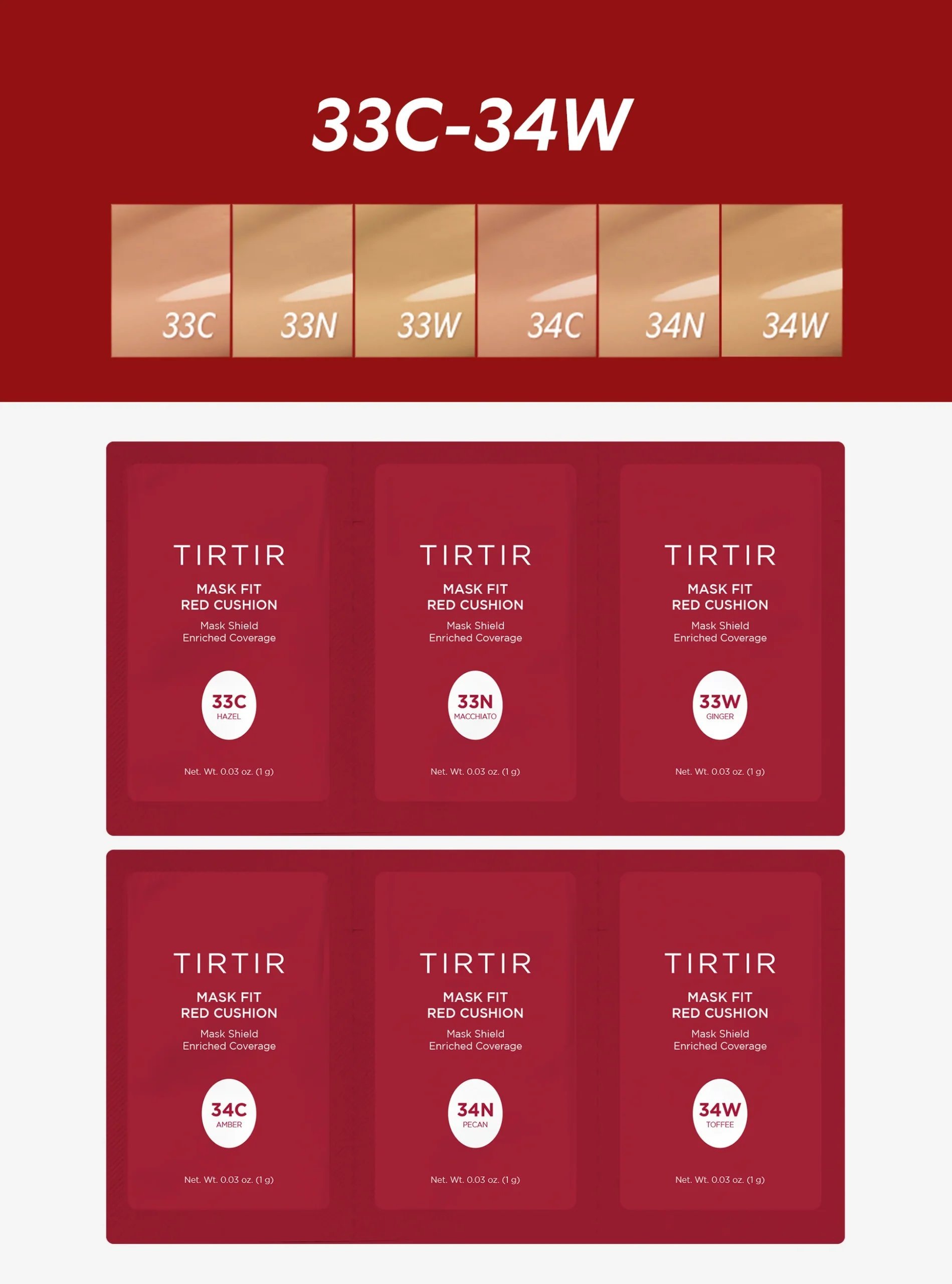 TIRTIR Mask Fit Red Cushion 6 Shade Trial Kit – 33C,33N,33W,34C,34N,34W - Emart Skincare Bangladesh