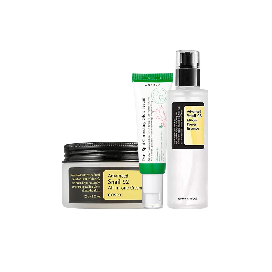 Glass Skin Magical Combo: Cosrx Snail 96 Essence & 92 Cream 100ml, Axis-Y Glow Serum 50ml - Emart Skincare Bangladesh