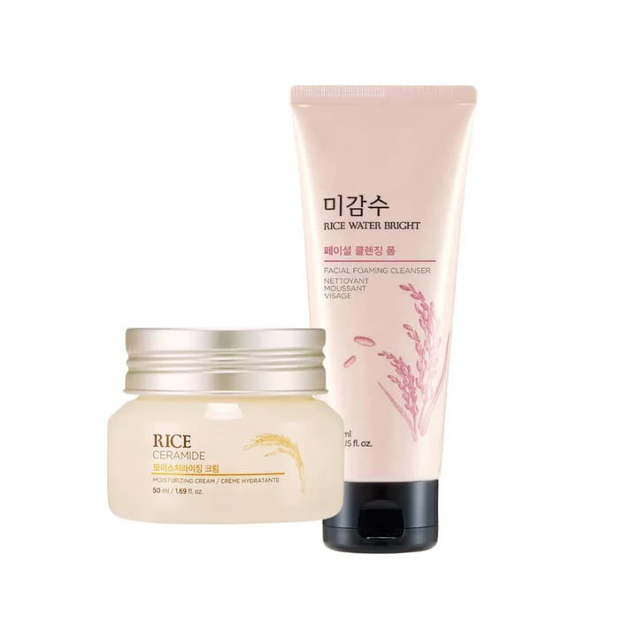 THE FACE SHOP Rice Glow Cleansing Foam 150ml + Cream 50ml combo