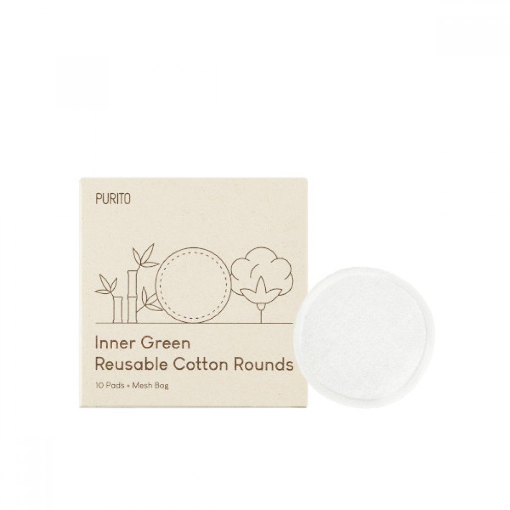 PURITO Inner Green Reusable Cotton Rounds 10pads with Mesh Bag - Emart Skincare Bangladesh