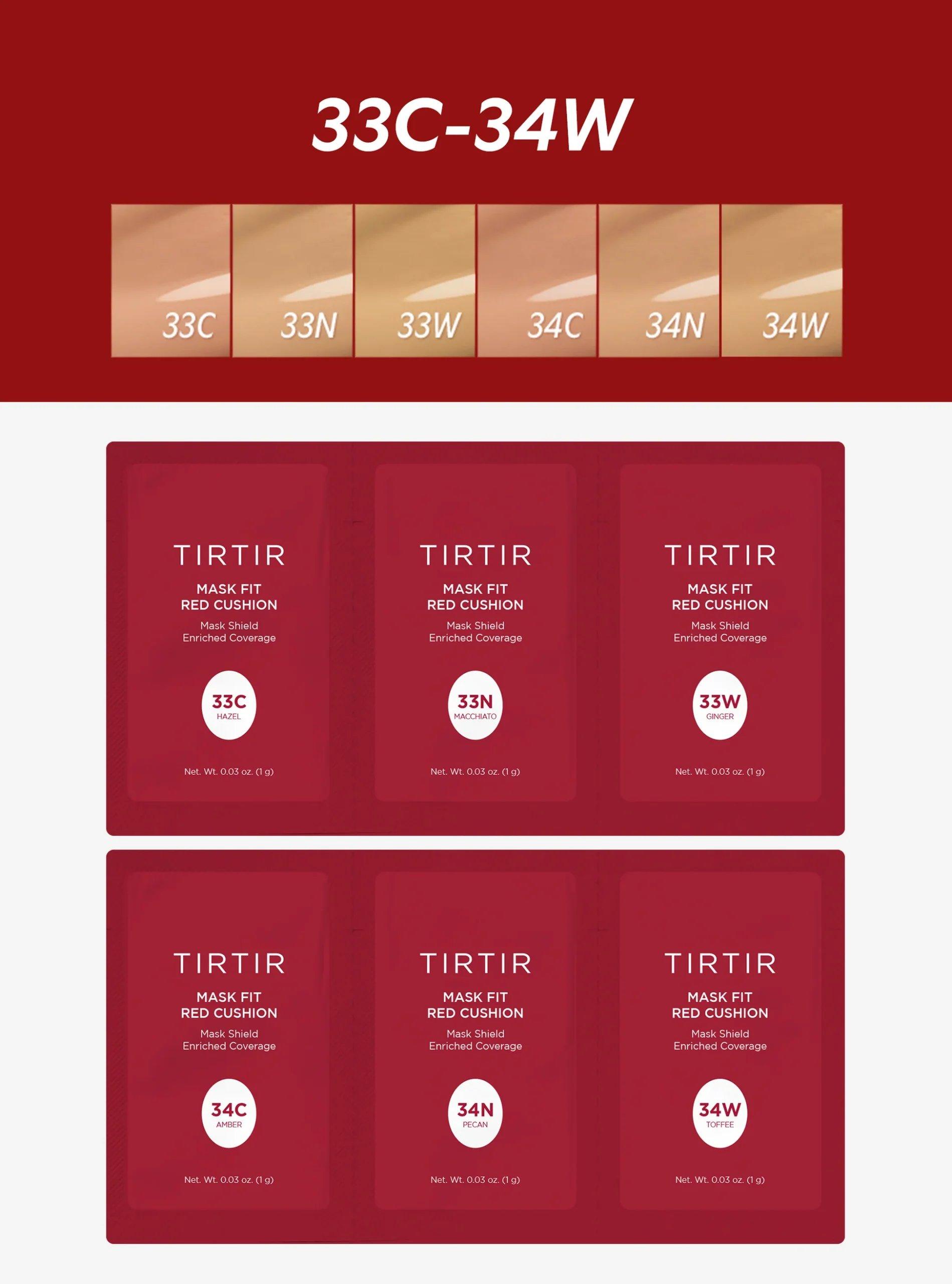 TIRTIR Mask Fit Red Cushion 6 Shade Trial Kit – 33C,33N,33W,34C,34N,34W - Emart Skincare Bangladesh