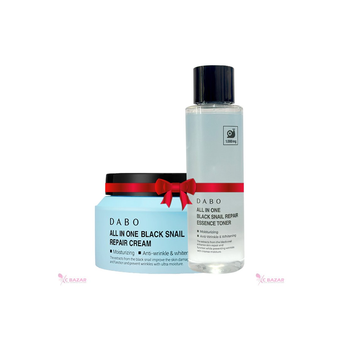 Dabo All in One Black Snail Repair Essence Toner & Cream Combo - Emart Skincare Bangladesh