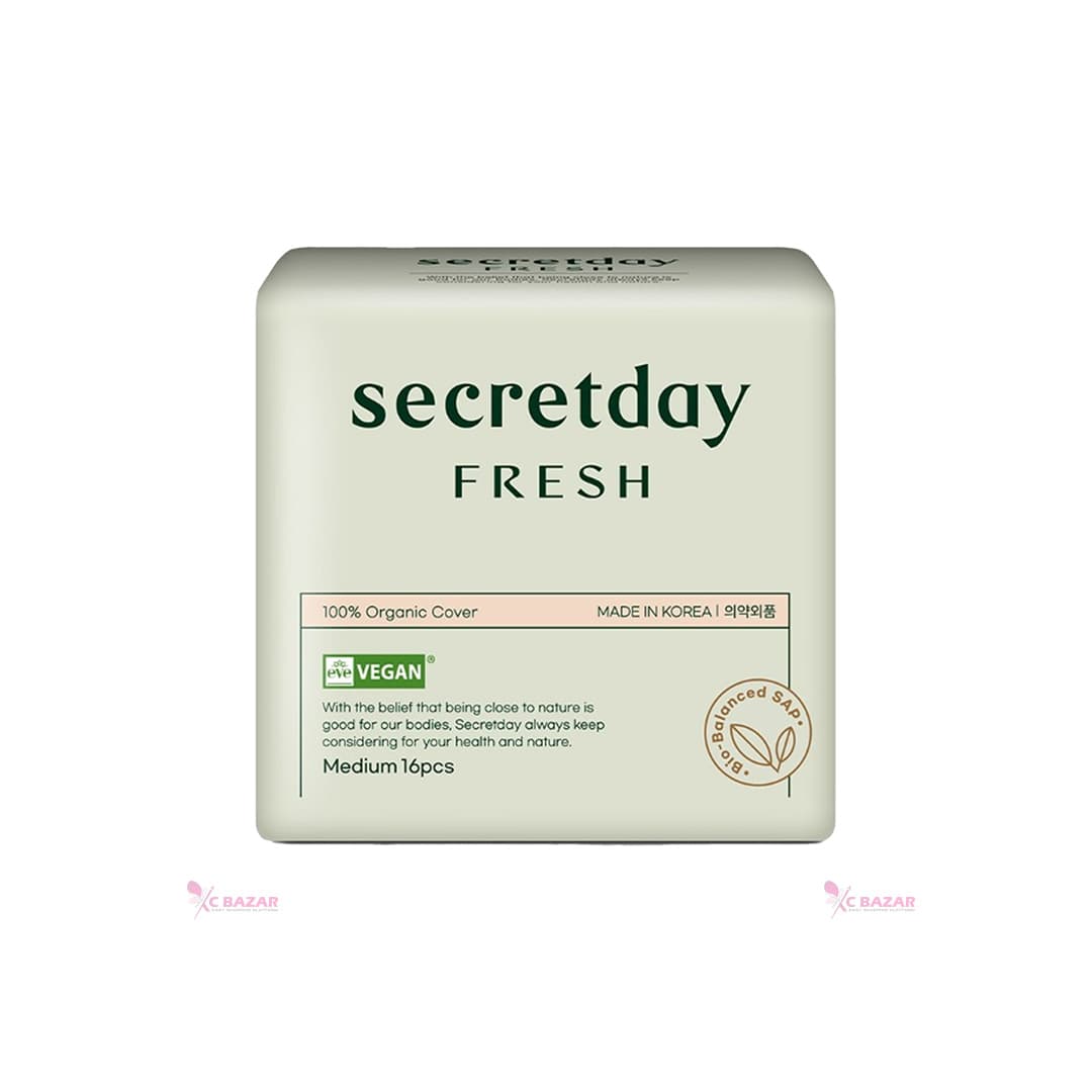 Secretday Vegan Certified Organic Fresh Sanitary Pads Medium 16P - Emart Skincare Bangladesh