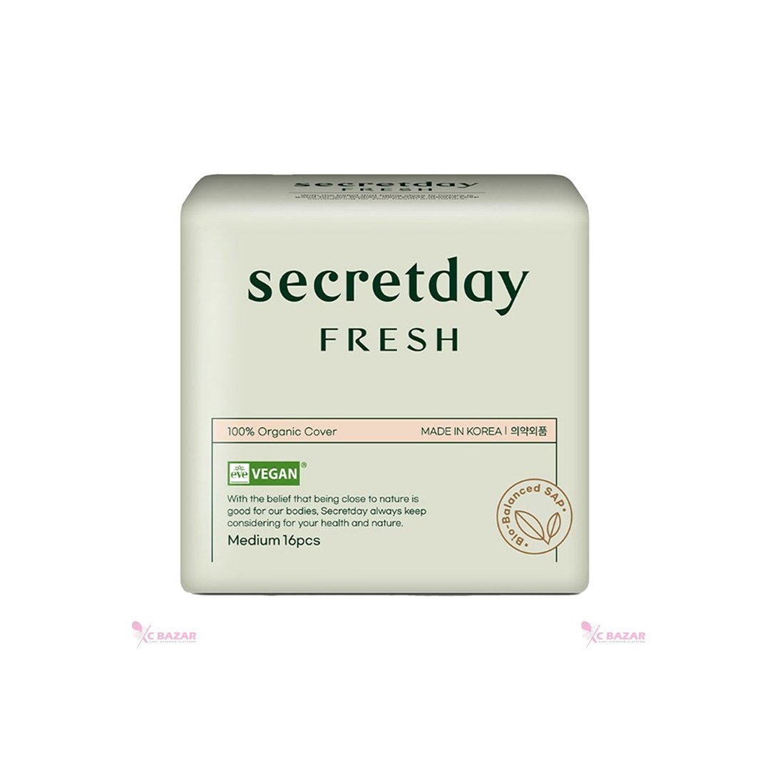 Secretday Vegan Certified Organic Fresh Sanitary Pads Medium 16P - Emart Skincare Bangladesh