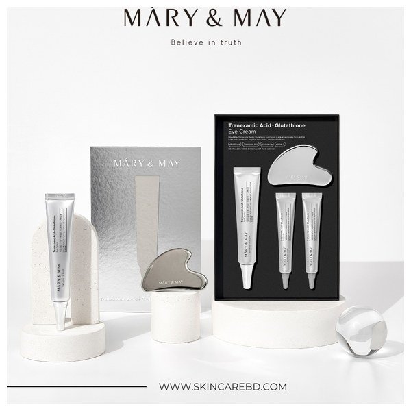 Mary&May Tranexamic Acid+ Glutathione Eye Cream Kit Set (30g+12g*2+gua sha) - Emart Skincare Bangladesh