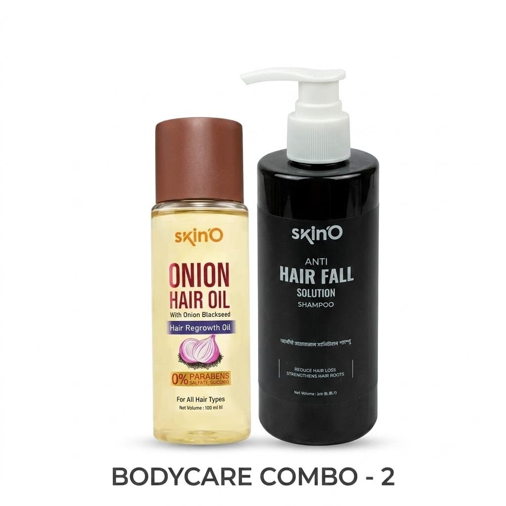 HAIR CARE COMBO-01 (SkinO Anti Hair Fall Solution Shampoo 220ml + Skino Onion Hair Oil With Onion Blackseed Hair Regrowth Oil 100ml ) - Emart Skincare Bangladesh