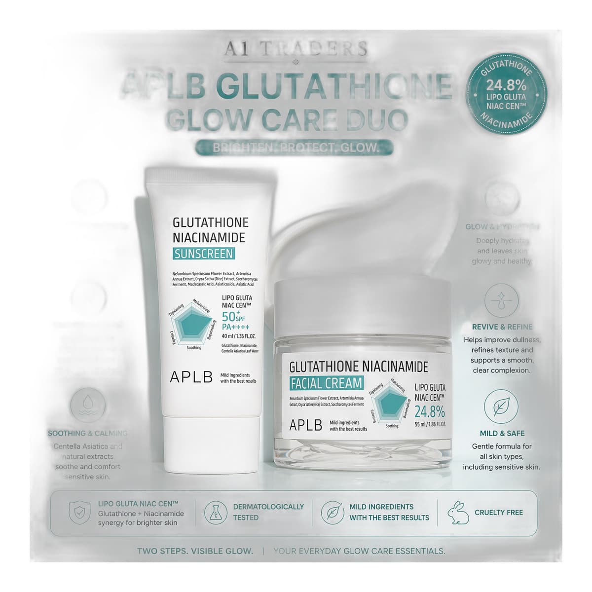 APLB Glutathione Glow Care Duo (sunscreen 40ml + cream 55ml) - Emart Skincare Bangladesh