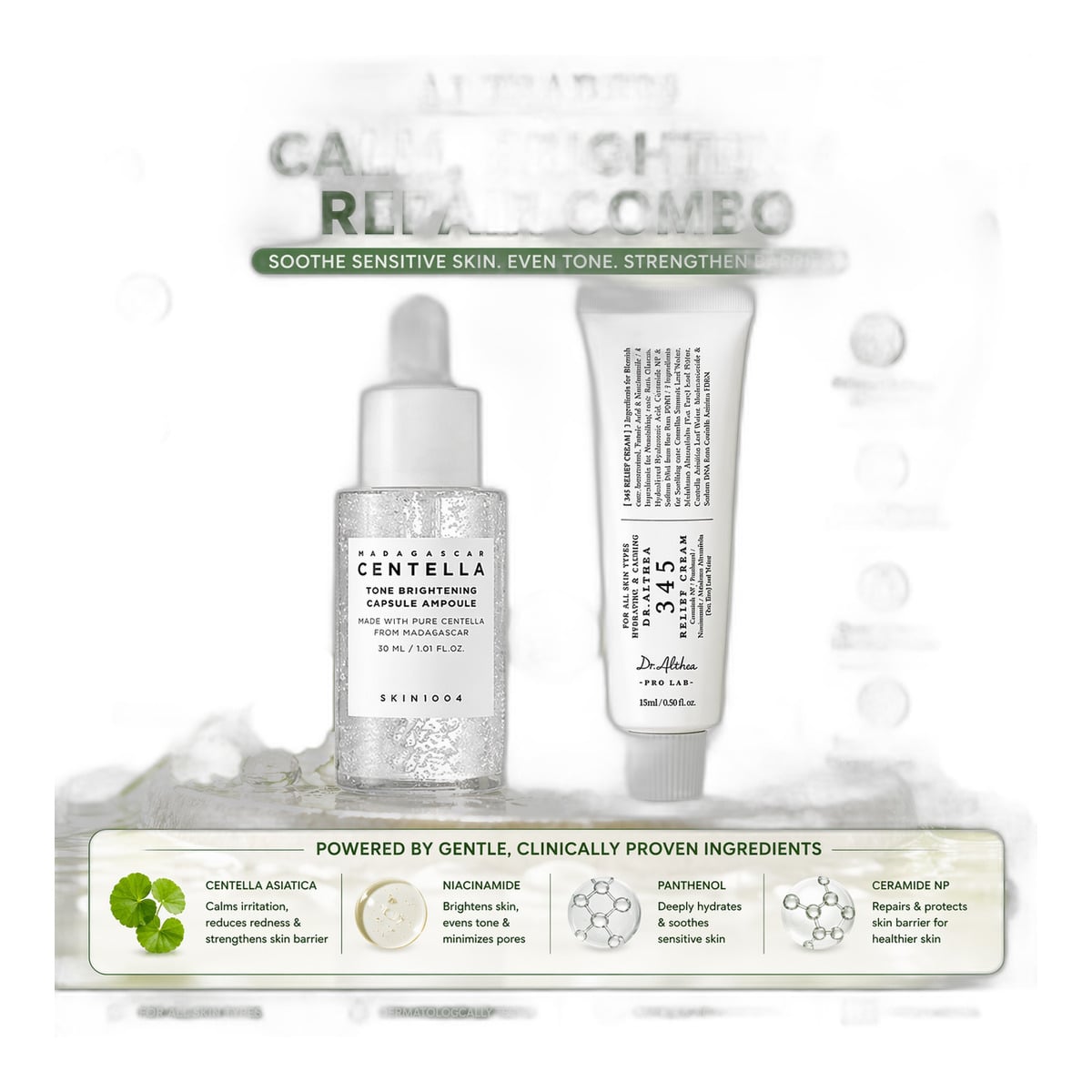 Dr. Althea 345 Relief Cream 15ml + SKIN1004 Centella Tone Brightening Ampoule 30ml Combo
